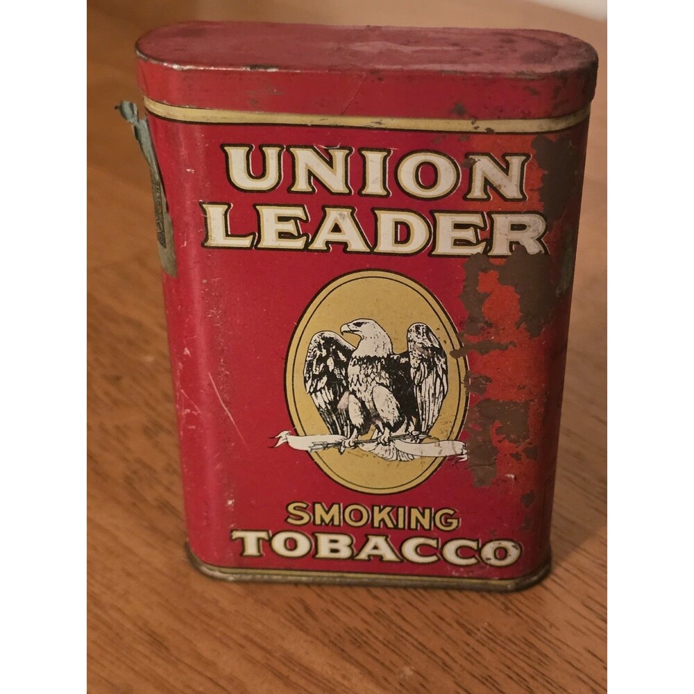 Antique Union Leader Smoking Tobacco Pocket Tin Vintage P. Lorillard Bald Eagle